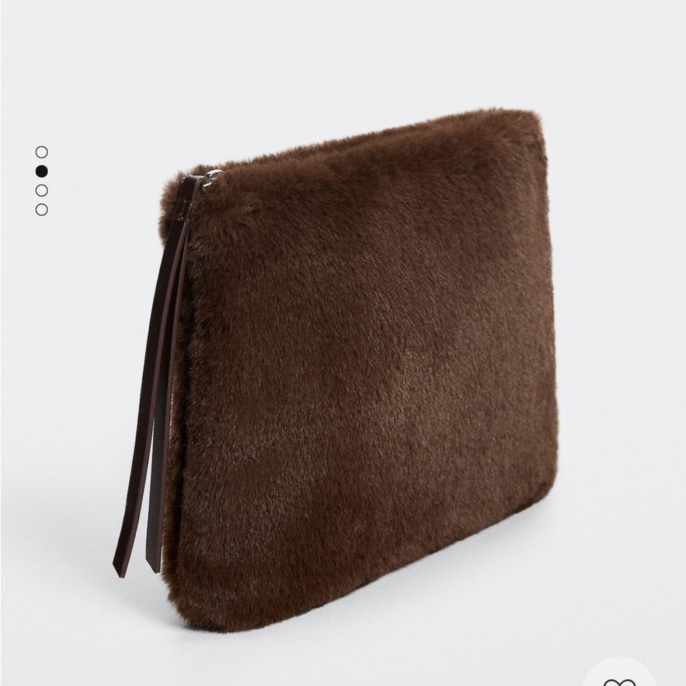 Mango Faux Fur Clutch Brown Zipper Pouch NWT Y2K
